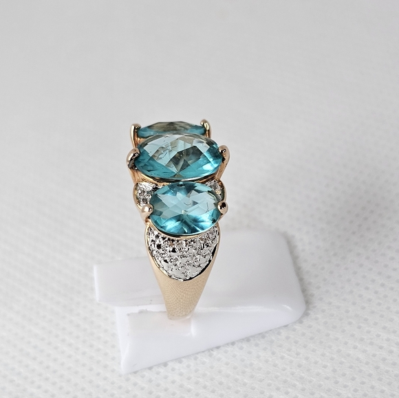 Stunning Caribbean Tourmaline & Diamond Ring Yellow Gold Vermeil Sz 7! - Picture 10 of 11